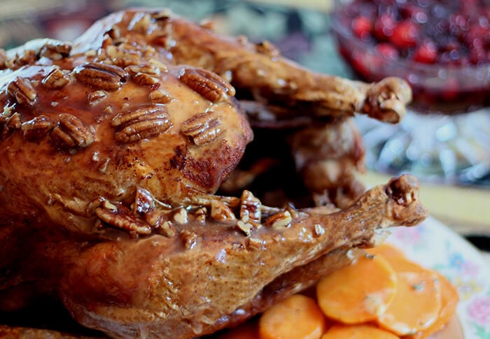 Fried Turkey with Honey, Bourbon and Pecan Glaze