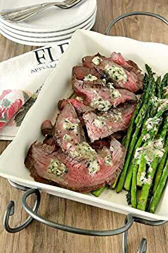 Grilled Flank Steak and Asparagus with Béarnaise Butter