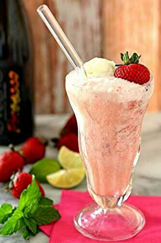Lime Sherbet Float with Strawberries and Prosecco