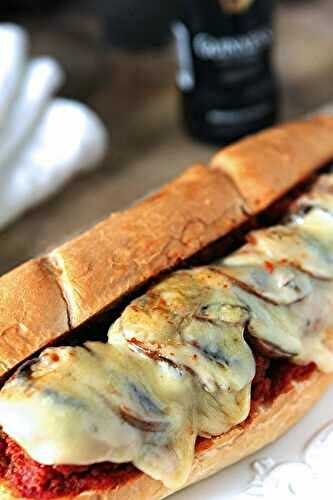 Meatball Sub Sandwiches with Mushrooms and Cheese