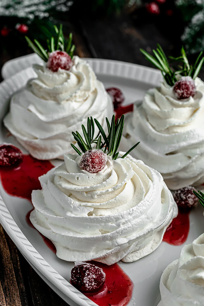 Mini Pavlovas with Cranberry-Rosemary Coulis
