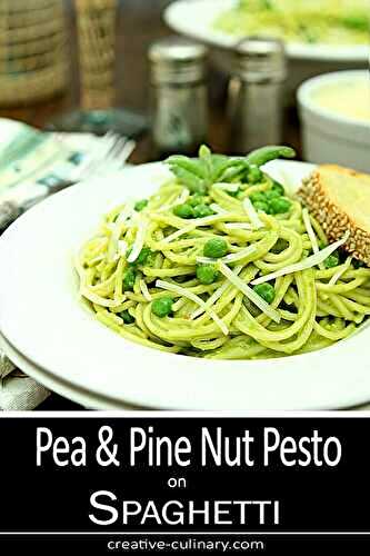 Pea and Pine Nut Pesto on Spaghetti