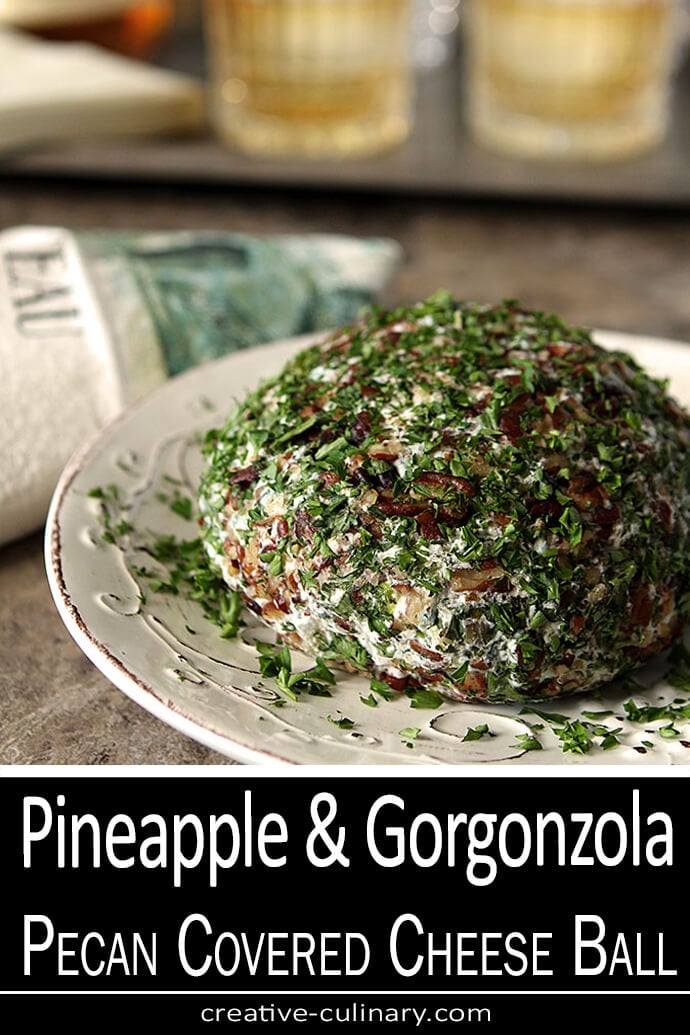 Pecan Pineapple Cheese Ball with Gorgonzola Cheese and Dried Cranberries