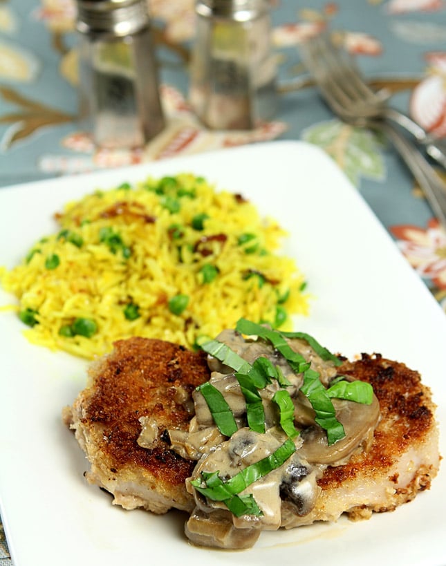 Pork Chops with Mushroom and Bourbon Cream Sauce