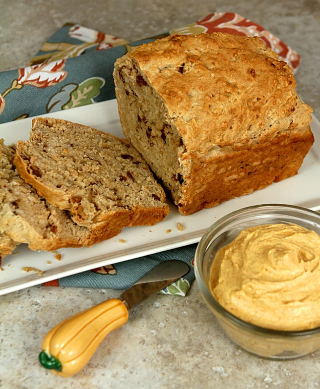 Pumpkin Beer Bread with Pumpkin, Butter and Honey Spread