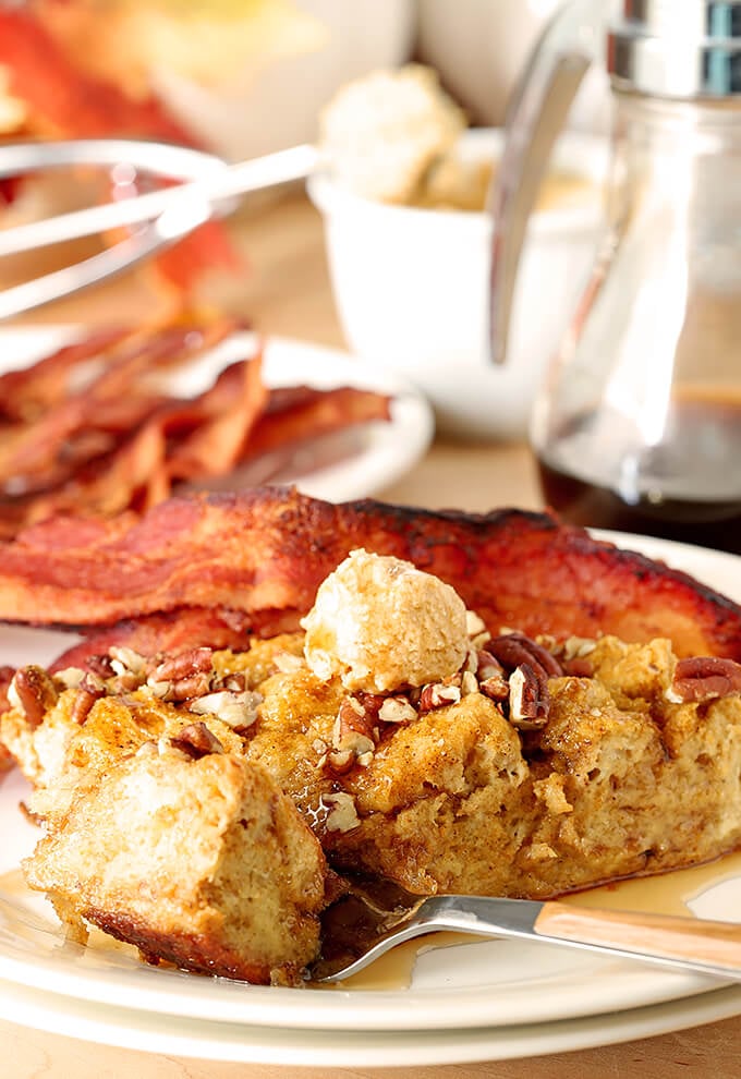 Pumpkin Pecan Overnight French Toast with Bourbon