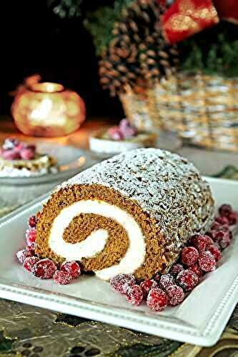 Pumpkin Roll with Cream Cheese Frosting and Sugared Cranberries