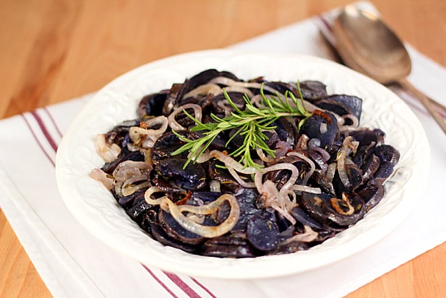 Purple Potatoes with Rosemary and Caramelized Onions