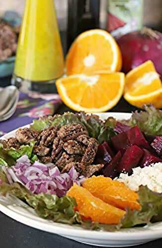 Roasted Beet Salad with Oranges, Pecans & Feta Cheese
