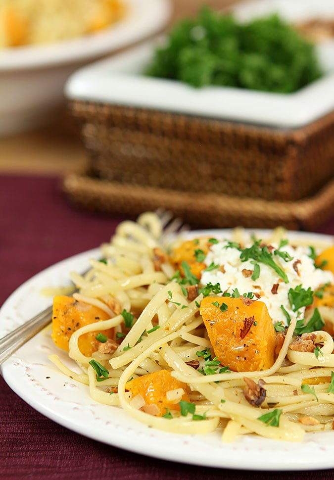 Roasted Butternut Squash Pasta with Ricotta and Toasted Walnuts