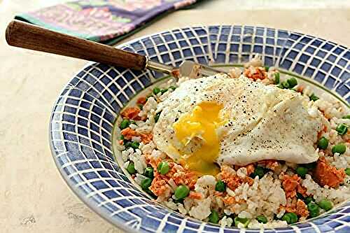 Salmon and Rice Egg Bowl with Garden Peas