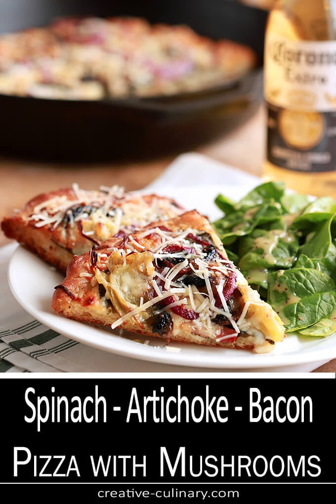 Spinach, Artichoke, Bacon, and Mushroom Pizza