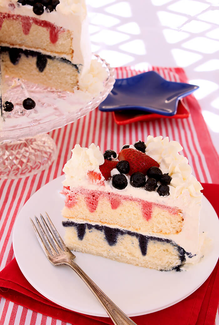 Strawberry and Blueberry Patriotic Poke Cake