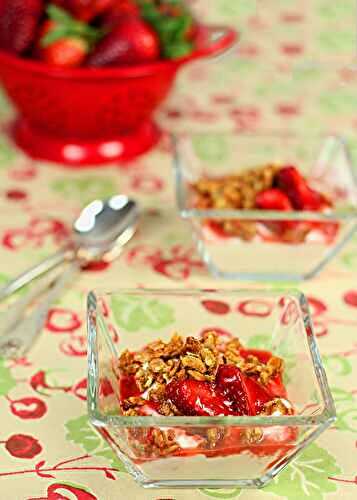 Strawberry Ginger Compote and Homemade Granola Served on Greek Yogurt