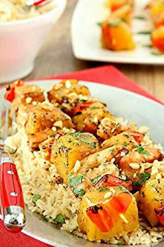 Thai Peanut Shrimp Skewers with Pineapple and Red Peppers
