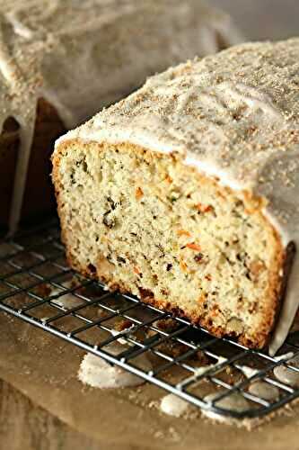 Carrot Zucchini Quick Bread with Toasted Walnuts and Cream Cheese Glaze
