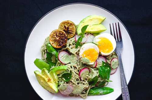Creamy Noodle Salad with Lemon Basil Dressing - Dreamy Table
