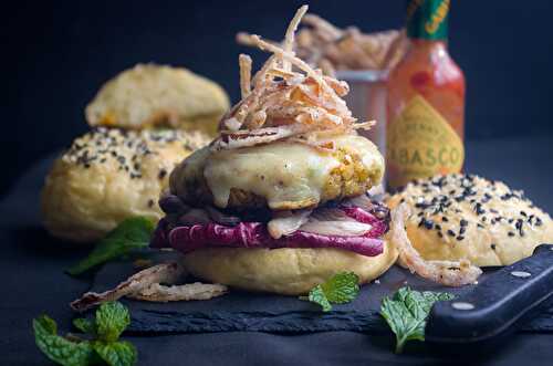 Dukkah Chickpea Burger with Sauteed Radicchio - Dreamy Table