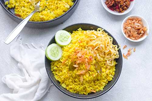 Nasi Kuning (Indonesian Turmeric and Coconut Milk Rice) - Dreamy Table