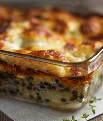 Puy lentil lasagne with creamy goat's cheese sauce