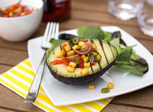 Grilled avocado with spicy tomato salsa