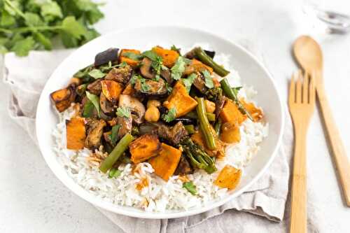 Aubergine and sweet potato Thai red curry