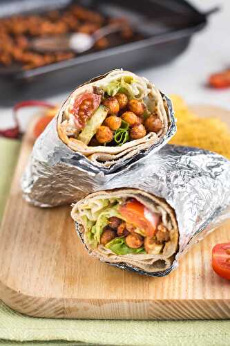 Spicy roasted chickpea wraps