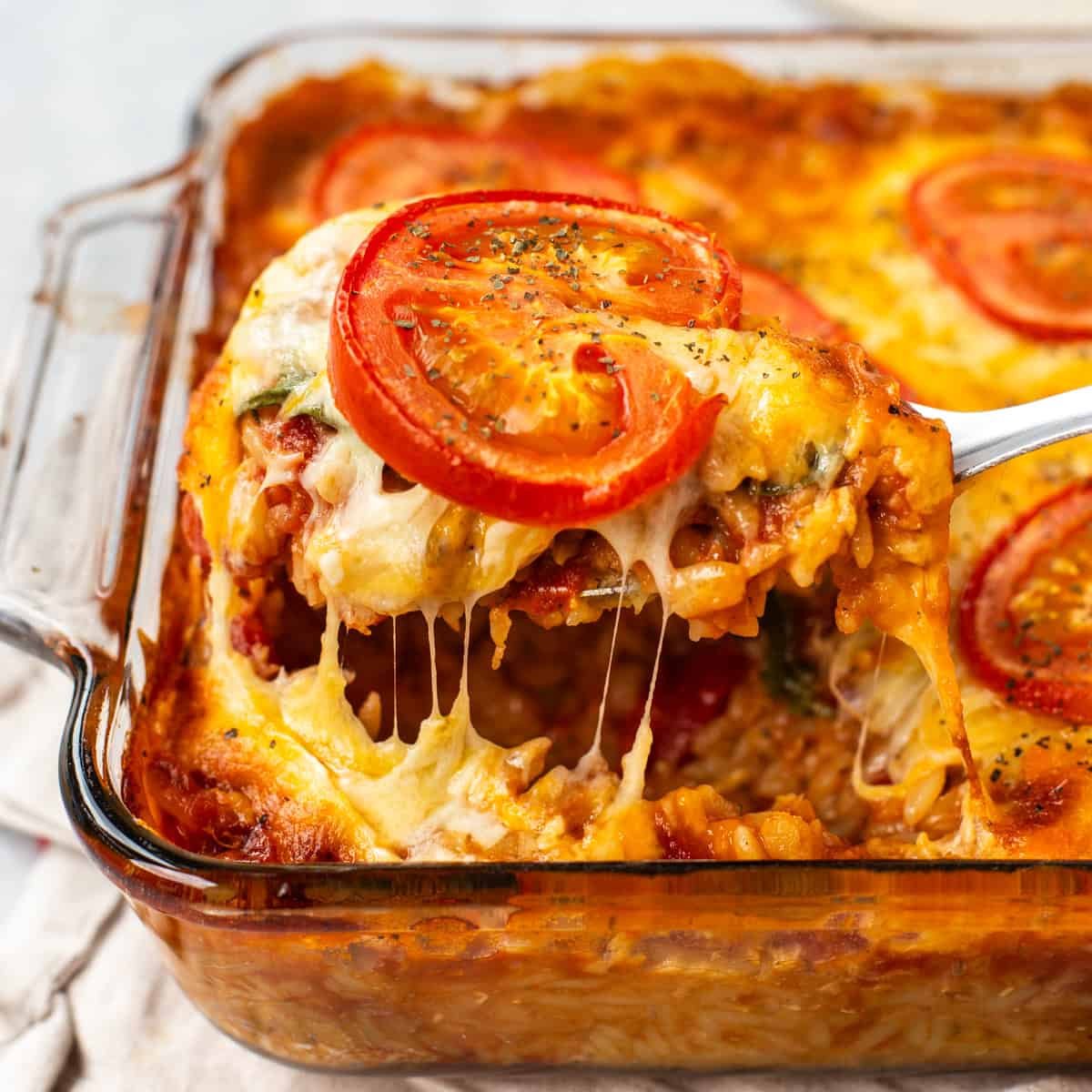 Cheese and Tomato Baked Orzo with Lentils
