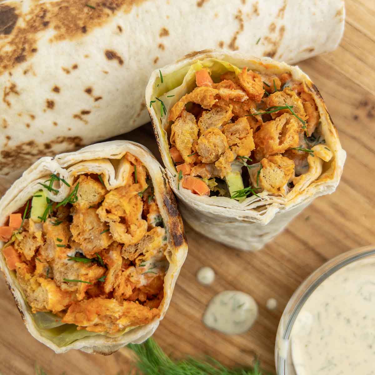 Crispy Vegan Buffalo Chicken Wraps