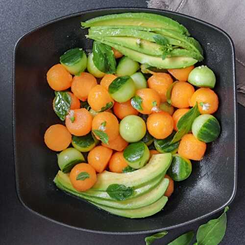 Simple avocad-cucumber salad with melon