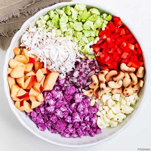 Colorful cauliflower salad with fresh coconut