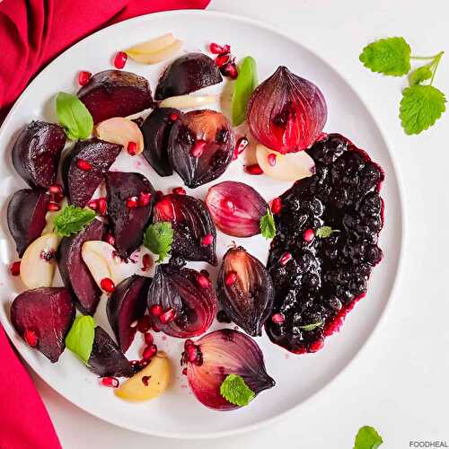 Easy roasted beets salad with roasted onions