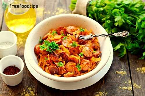 Fried Cabbage with Sausages Recipe | FreeFoodTips.com