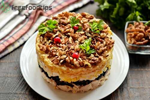 Layered Chicken Salad Recipe with Walnuts | FreeFoodTips.com