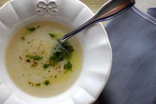 Sunchoke Celeriac Soup with Cilantro Hazelnut Pesto
