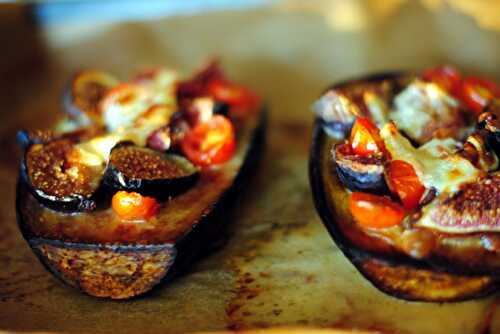Baked eggplant, with figs, cherry tomatoes & goat cheese