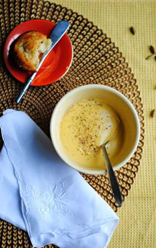 Pumpkin celeriac soup (cardamom infused coconut milk base)