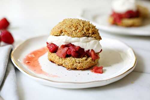 Paleo Almond Shortcakes with Roasted Strawberries & Rhubarb