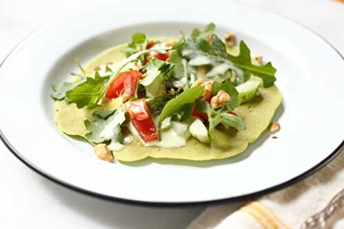 Green Chickpea Flatbreads with Buttermilk Greek Salad (Gluten-Free, Vegan Variation)