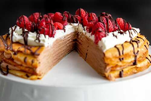 Easy Crepe Cake with Chocolate Whipped Cream Filling (Gluten Free Option)