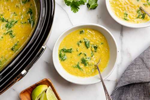 Easy Creamy Slow Cooker Lentil Soup with Coconut & Kale (Vegan)