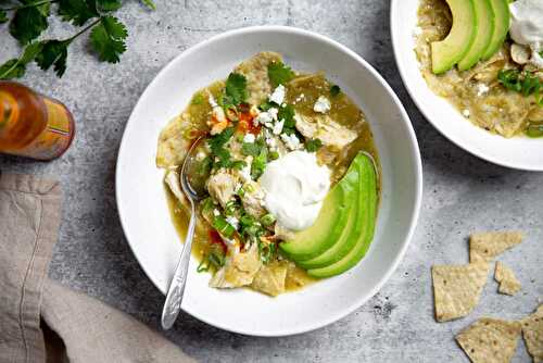 Salsa Verde Chicken Chilaquiles Stew (Easy & Quick!)