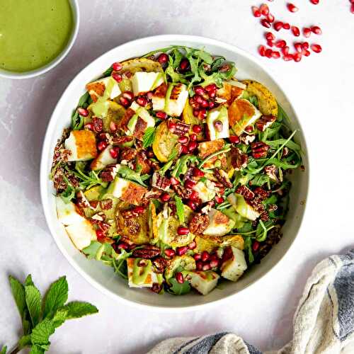 Pan-Fried Halloumi Salad with Green Tahini Dressing