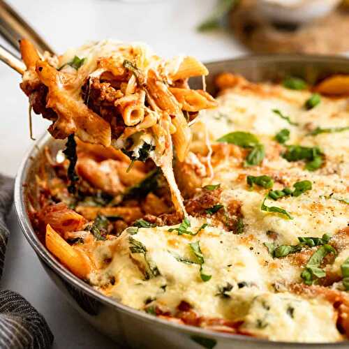 Easy One Skillet Baked Pasta with Sausage and Ricotta