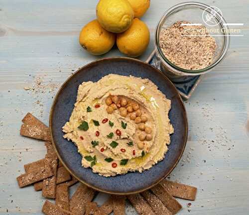 Hummus Dip with Gluten-Free Chickpea Dukkah Crackers