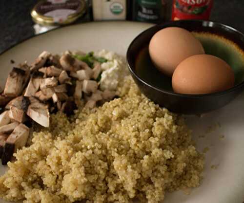 Quinoa Cakes with Mushrooms, Bacon & Sunnyside Fried Eggs