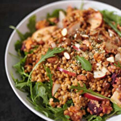 Warm Lentil Salad with Roasted Vegetables and Apples