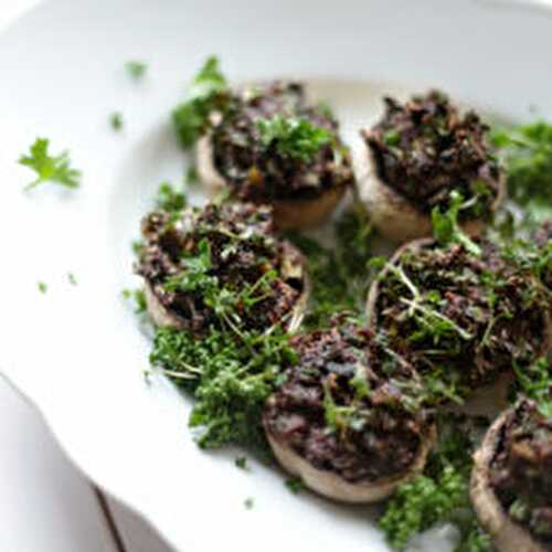 Pesto and Olive Stuffed Mushrooms
