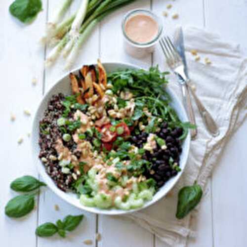 Quinoa Bowl with Tahini and Sun-Dried Tomato Dressing