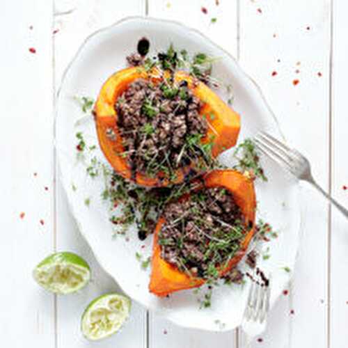 Stuffed Squash with Walnut and Beans